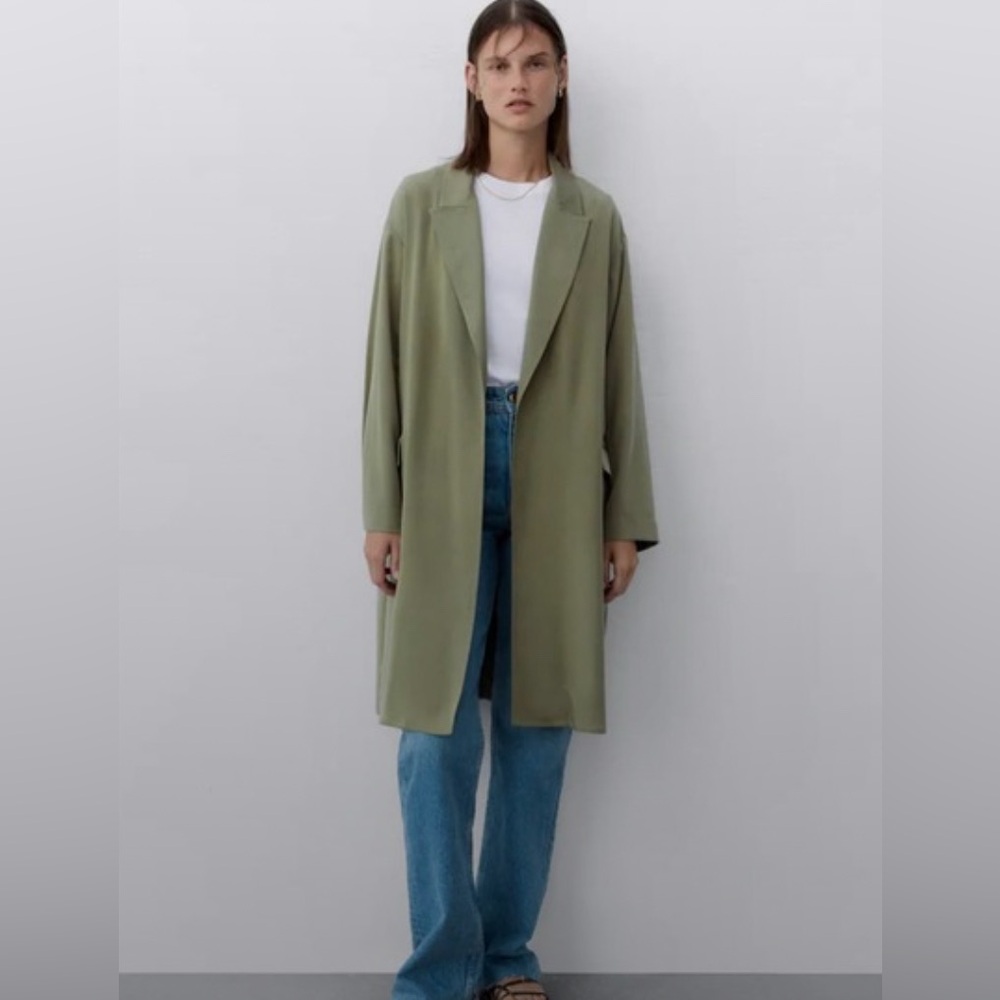 Zara Olive Green Trench Coat - Size S
